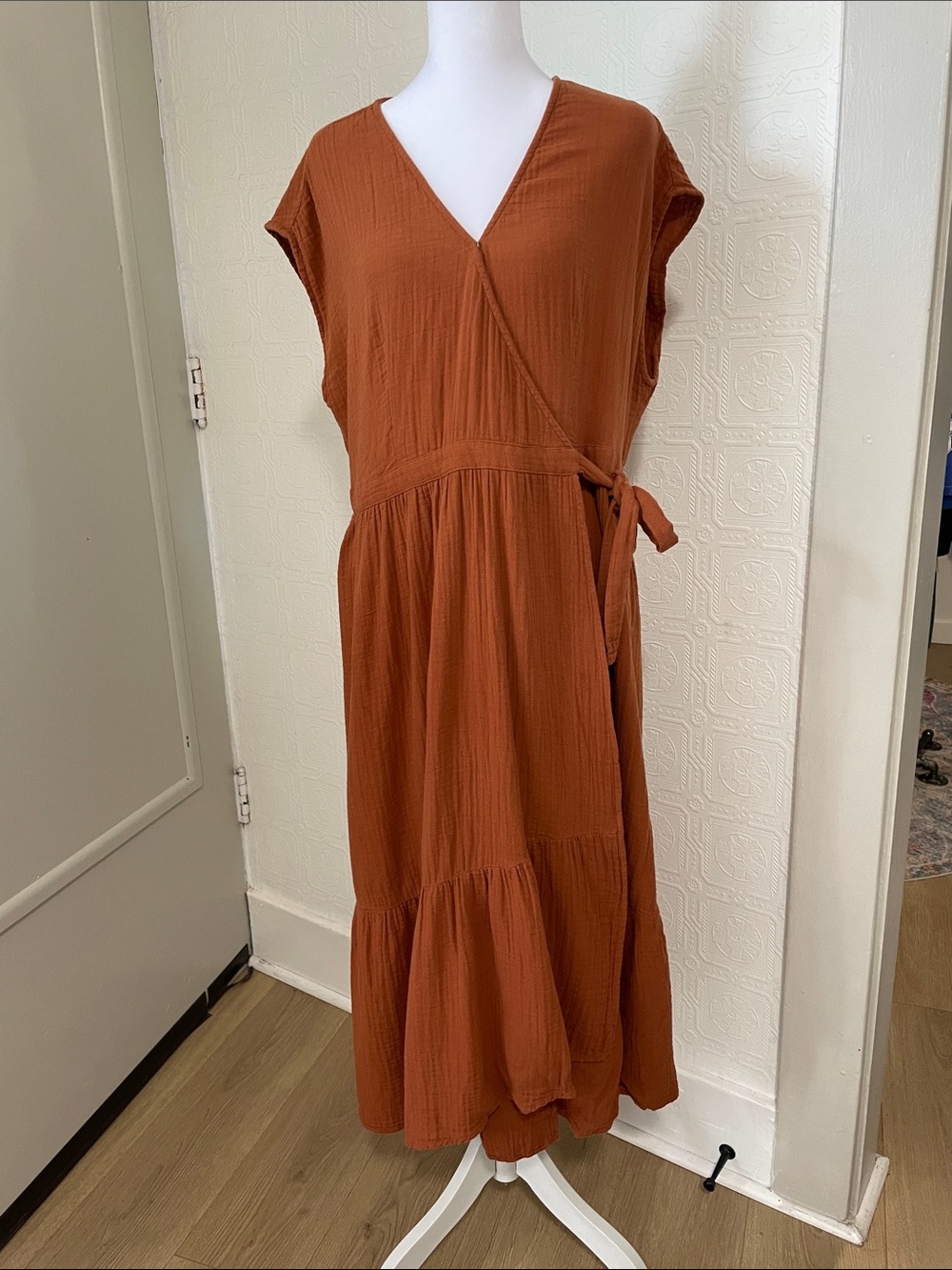 Universal Thread Burnt Orange Wrap Maxi Dress with Tie